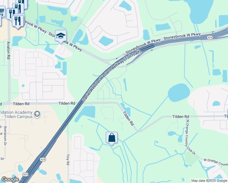 map of restaurants, bars, coffee shops, grocery stores, and more near 1820 Delafield Drive in Winter Garden