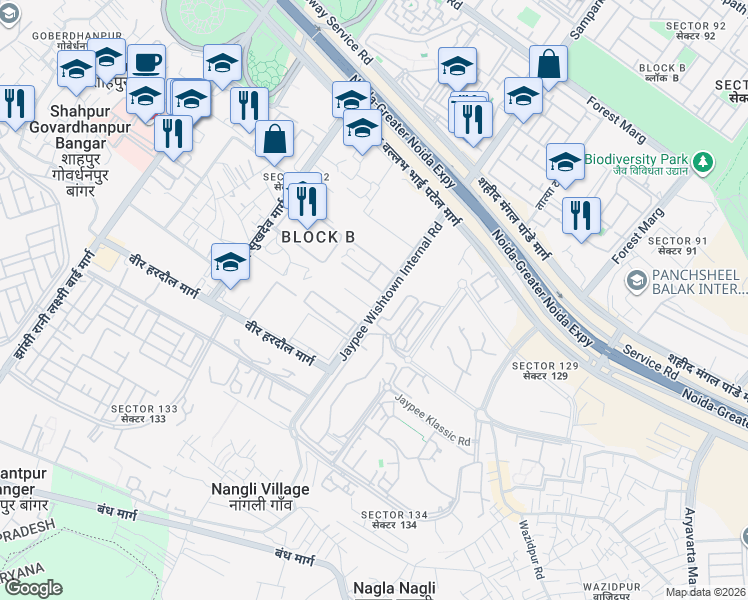 map of restaurants, bars, coffee shops, grocery stores, and more near in Noida