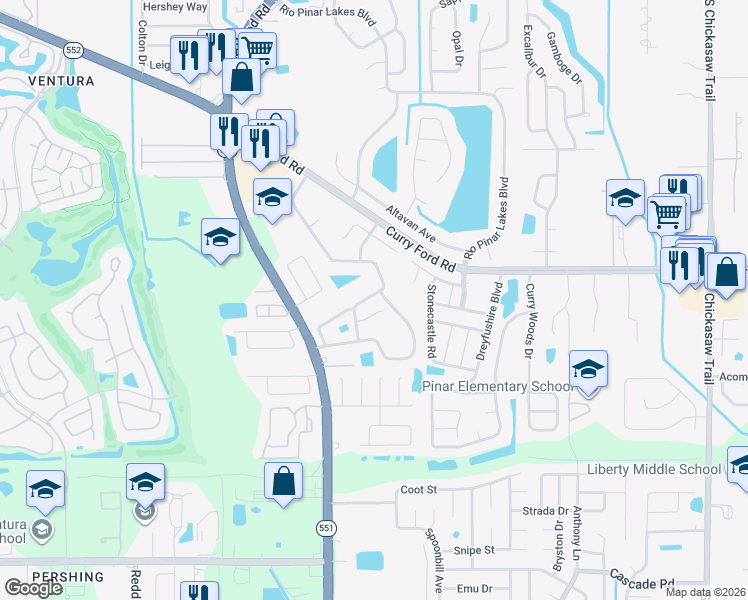 map of restaurants, bars, coffee shops, grocery stores, and more near 7825 Hidden Hollow Drive in Orlando