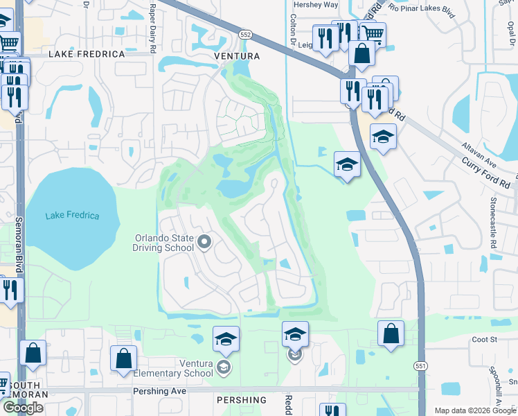 map of restaurants, bars, coffee shops, grocery stores, and more near 3359 Brookwater Circle in Orlando