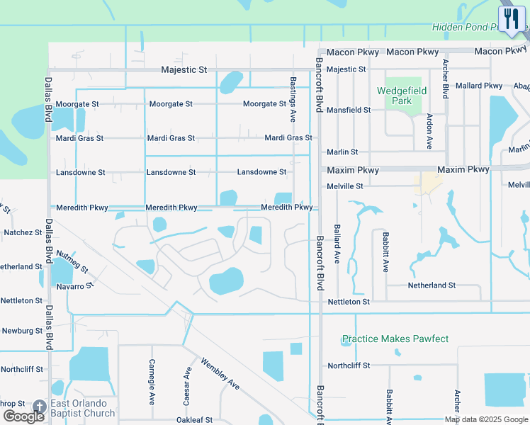 map of restaurants, bars, coffee shops, grocery stores, and more near 2725 Lyndscape Street in Orlando