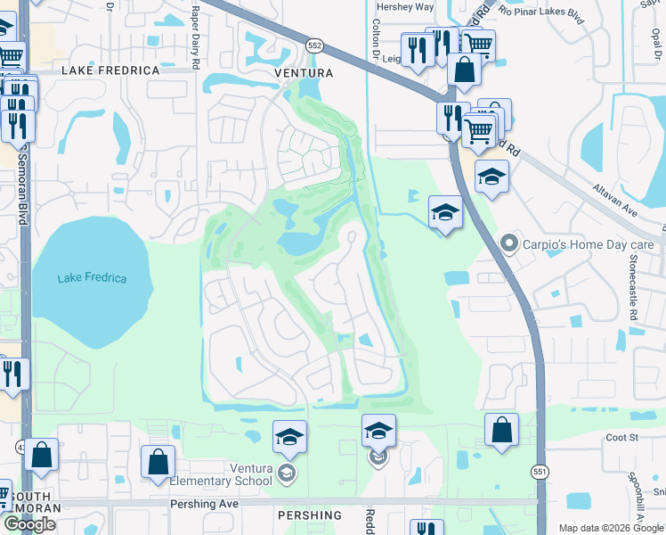 map of restaurants, bars, coffee shops, grocery stores, and more near 3359 Brookwater Circle in Orlando
