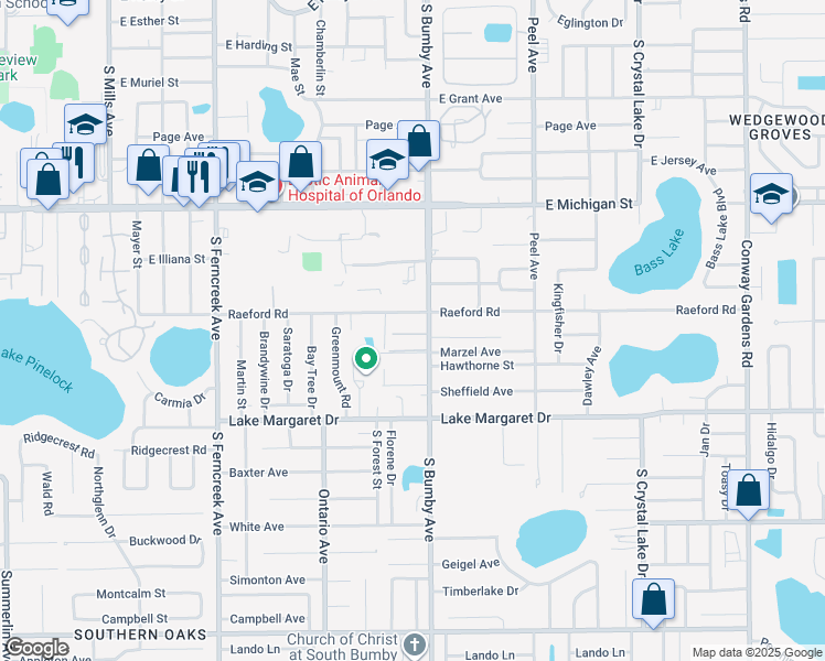 map of restaurants, bars, coffee shops, grocery stores, and more near 3120 South Bumby Avenue in Orlando