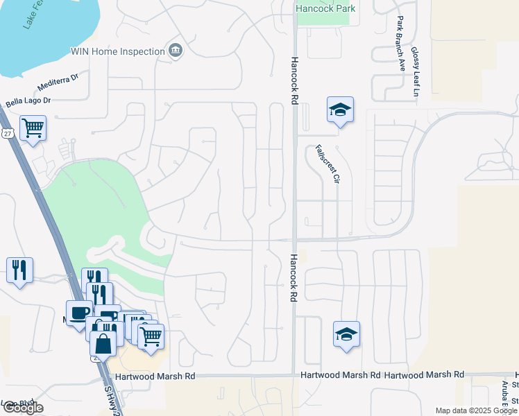 map of restaurants, bars, coffee shops, grocery stores, and more near 3831 Westerham Drive in Clermont
