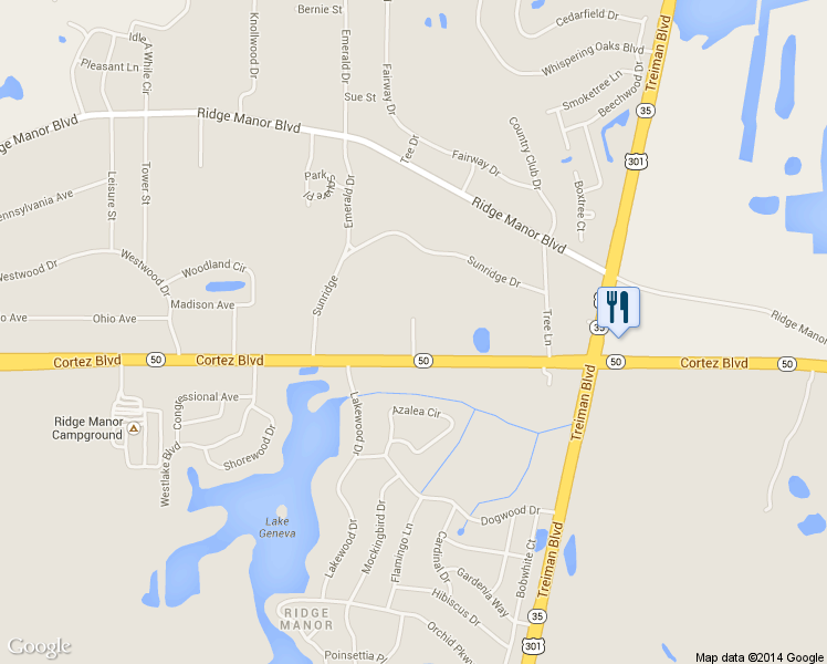 map of restaurants, bars, coffee shops, grocery stores, and more near 34301 Cortez Boulevard in Ridge Manor