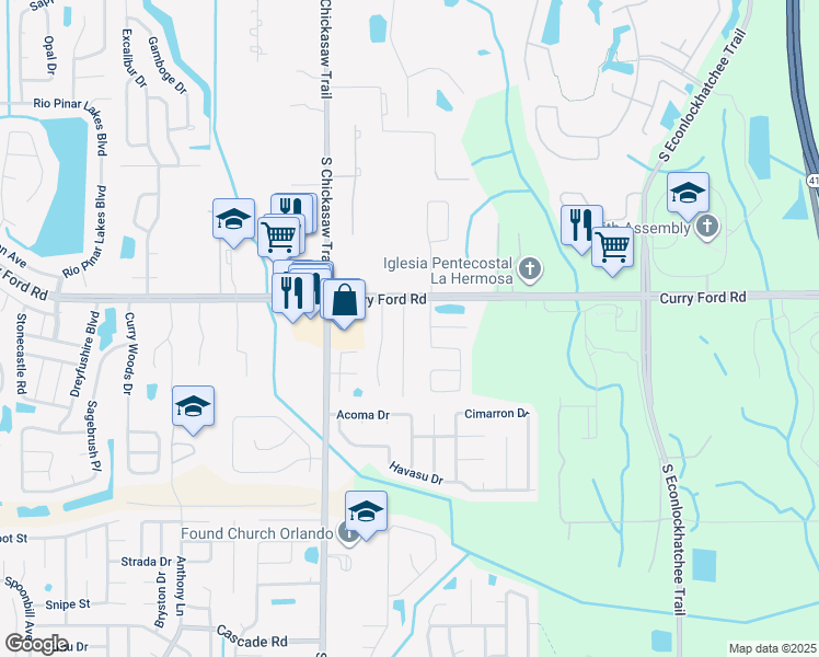 map of restaurants, bars, coffee shops, grocery stores, and more near 2725 Palm Isle Way in Orlando