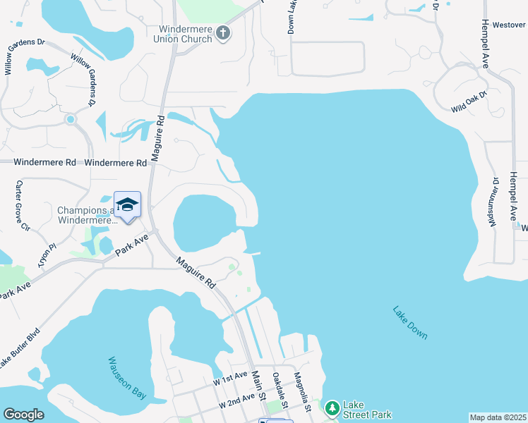 map of restaurants, bars, coffee shops, grocery stores, and more near 10821 Bayshore Drive in Windermere