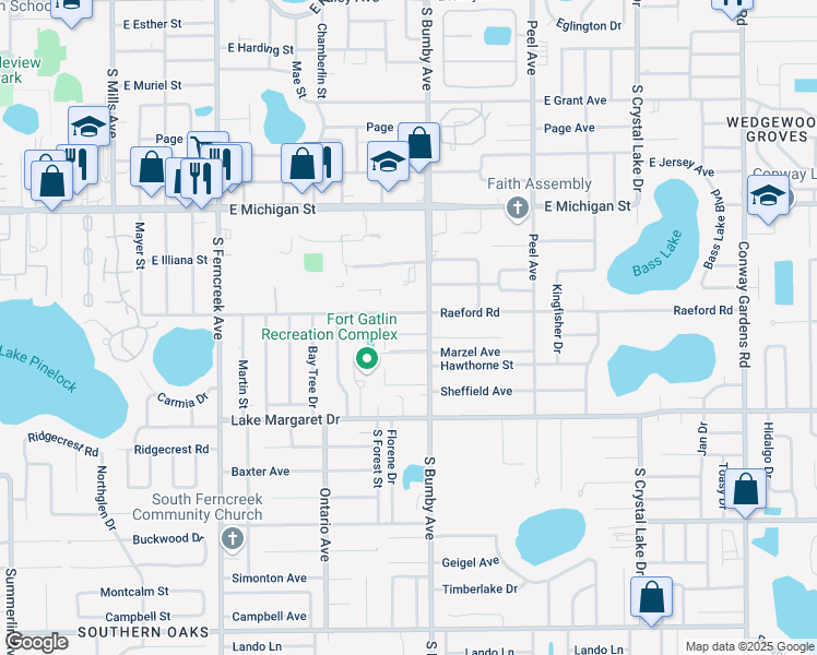 map of restaurants, bars, coffee shops, grocery stores, and more near 3120 South Bumby Avenue in Orlando