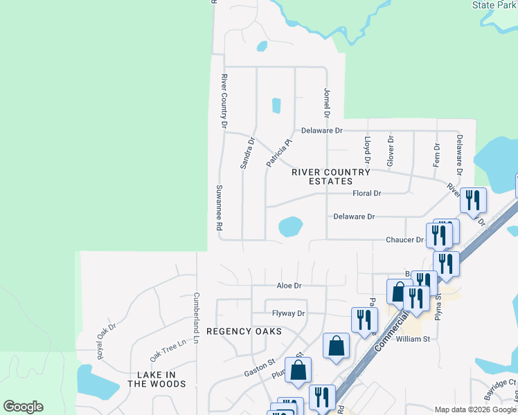 map of restaurants, bars, coffee shops, grocery stores, and more near 5355 Patricia Place in Spring Hill