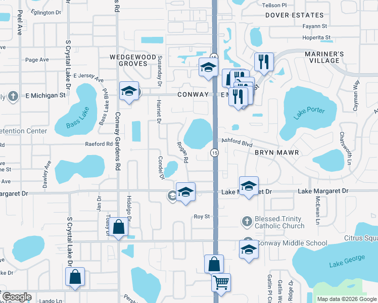 map of restaurants, bars, coffee shops, grocery stores, and more near 4220 Lake Tennessee Drive in Orlando
