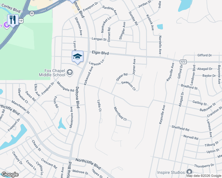 map of restaurants, bars, coffee shops, grocery stores, and more near 5286 Slater Road in Spring Hill