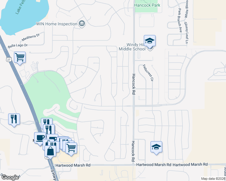 map of restaurants, bars, coffee shops, grocery stores, and more near 3831 Westerham Drive in Clermont