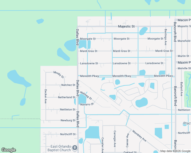 map of restaurants, bars, coffee shops, grocery stores, and more near 19220 Meredith Parkway in Orlando