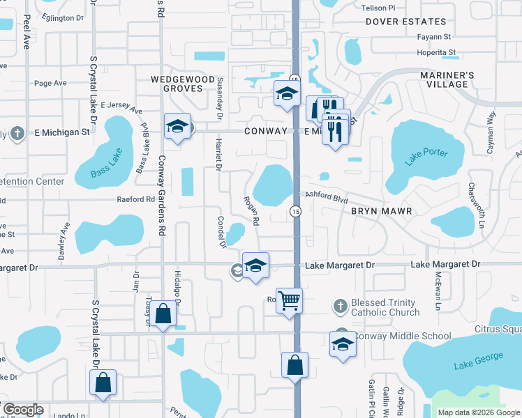 map of restaurants, bars, coffee shops, grocery stores, and more near 4220 Lake Tennessee Drive in Orlando