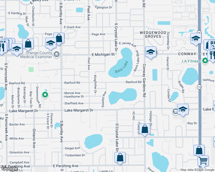 map of restaurants, bars, coffee shops, grocery stores, and more near 2725 Mae Loma Court in Orlando
