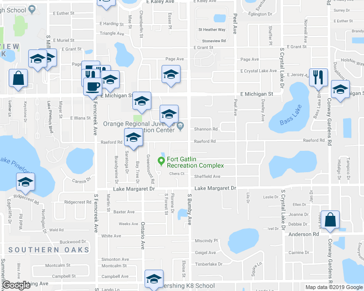 map of restaurants, bars, coffee shops, grocery stores, and more near 3120 South Bumby Avenue in Orlando