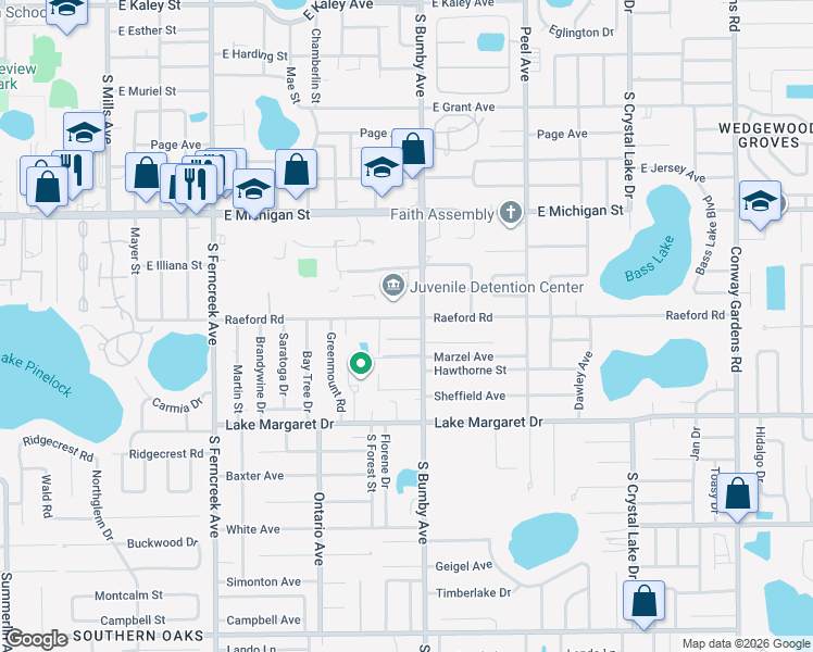 map of restaurants, bars, coffee shops, grocery stores, and more near 3120 South Bumby Avenue in Orlando