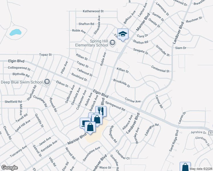 map of restaurants, bars, coffee shops, grocery stores, and more near 5413 Mariner Boulevard in Spring Hill