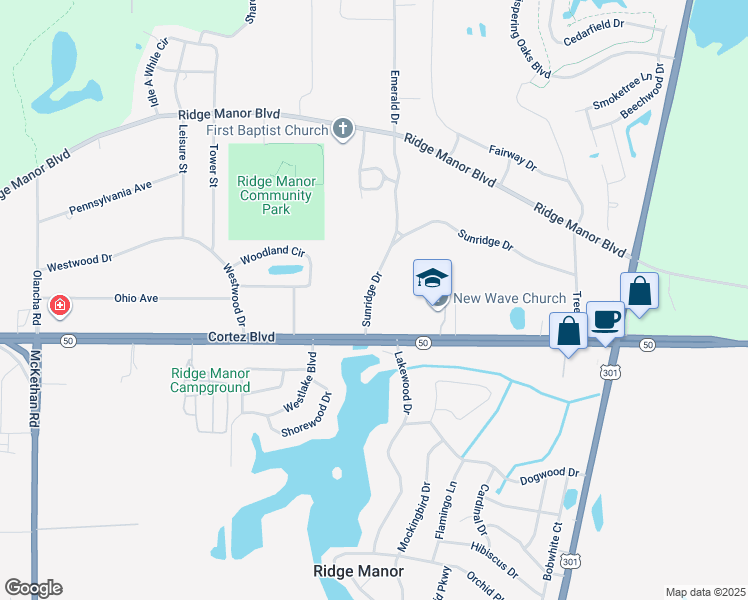 map of restaurants, bars, coffee shops, grocery stores, and more near 5282 Emerald Drive in Ridge Manor