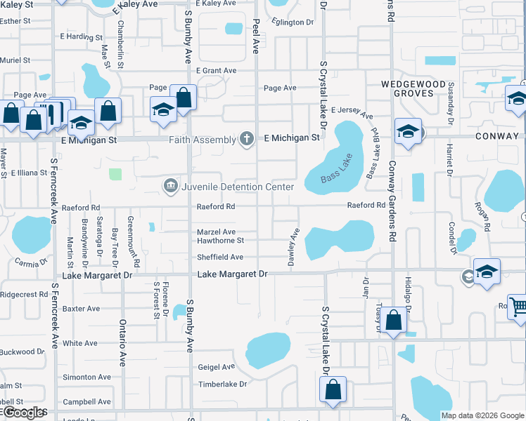 map of restaurants, bars, coffee shops, grocery stores, and more near 2709 Mae Loma Court in Orlando