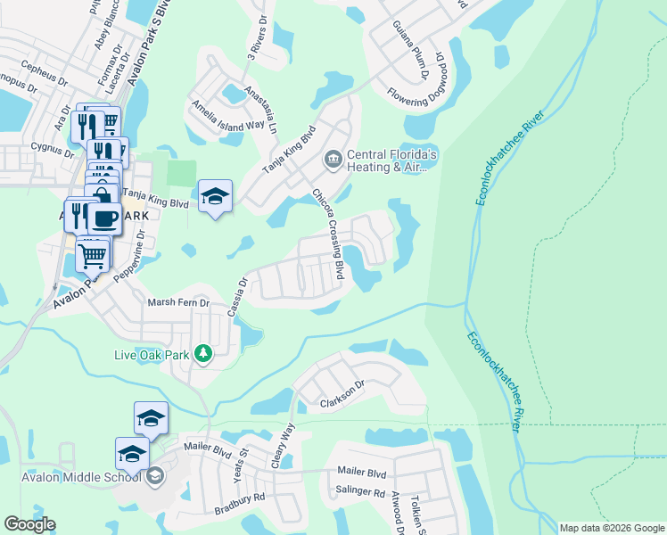 map of restaurants, bars, coffee shops, grocery stores, and more near 3316 Ashmount Drive in Orlando