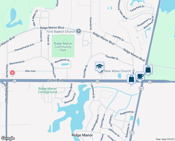 map of restaurants, bars, coffee shops, grocery stores, and more near 5282 Emerald Drive in Ridge Manor
