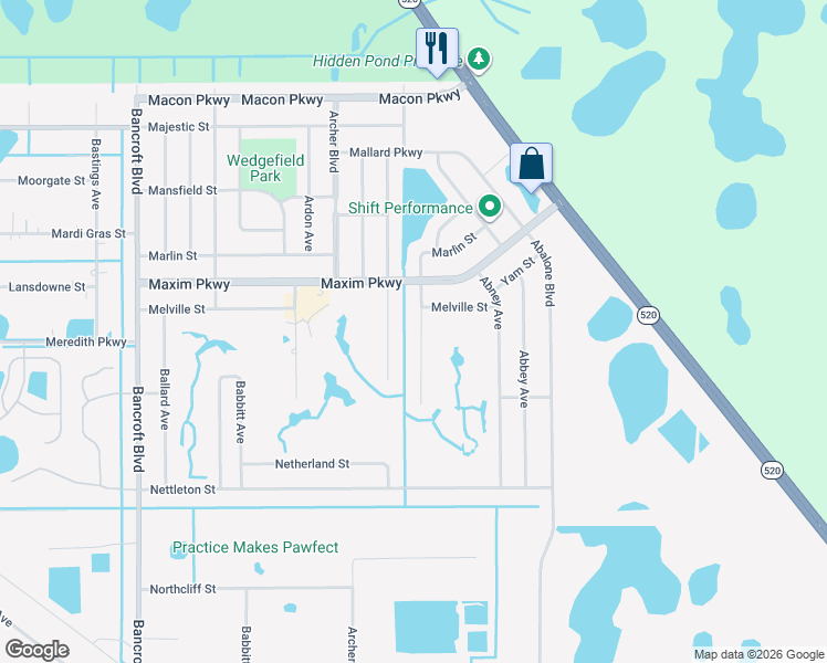 map of restaurants, bars, coffee shops, grocery stores, and more near 2607 Alabaster Avenue in Orlando