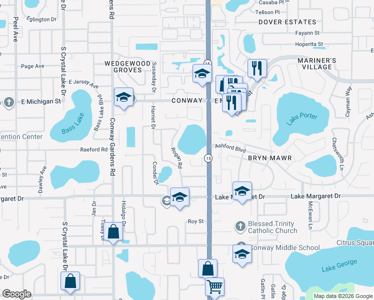 map of restaurants, bars, coffee shops, grocery stores, and more near 4220 Lake Tennessee Drive in Orlando
