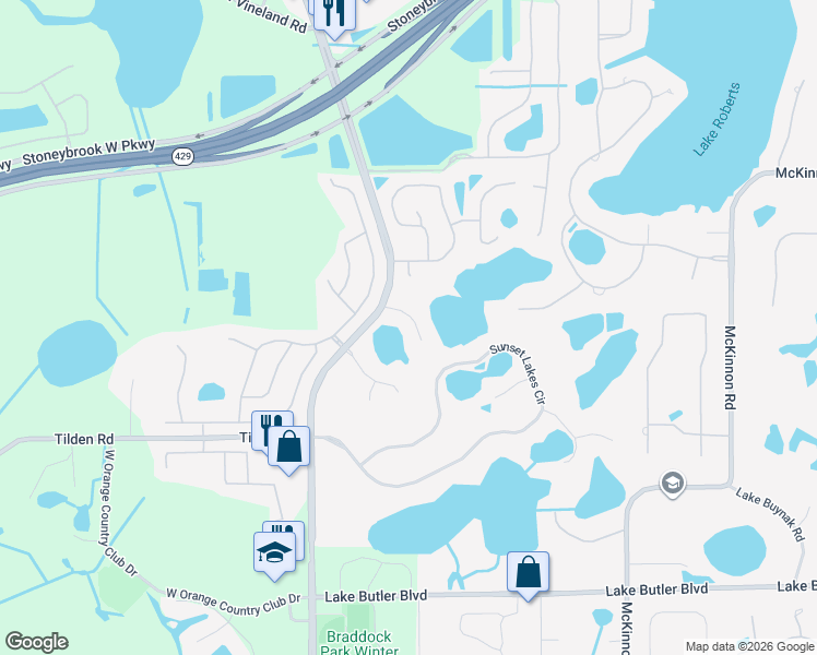 map of restaurants, bars, coffee shops, grocery stores, and more near 13524 Lake Luntz Drive in Winter Garden