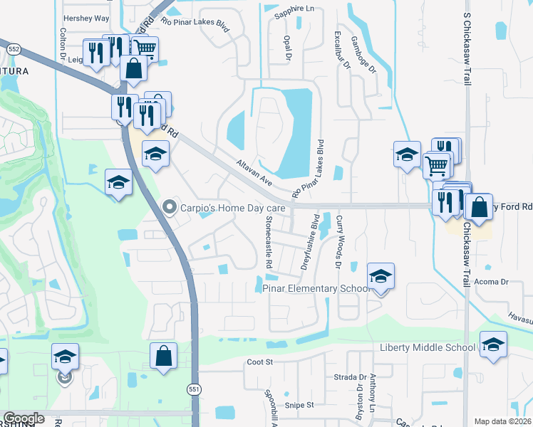 map of restaurants, bars, coffee shops, grocery stores, and more near 3030 Maybry Lane in Orlando