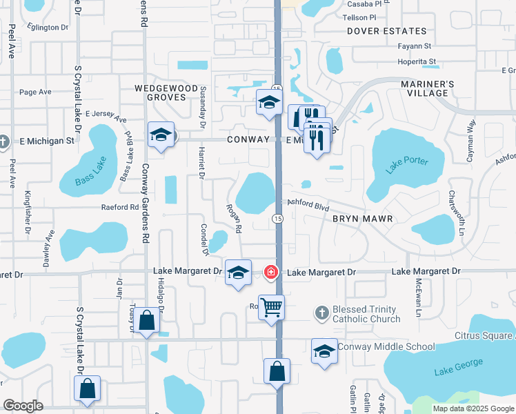 map of restaurants, bars, coffee shops, grocery stores, and more near 3124 Graceland Court in Orlando