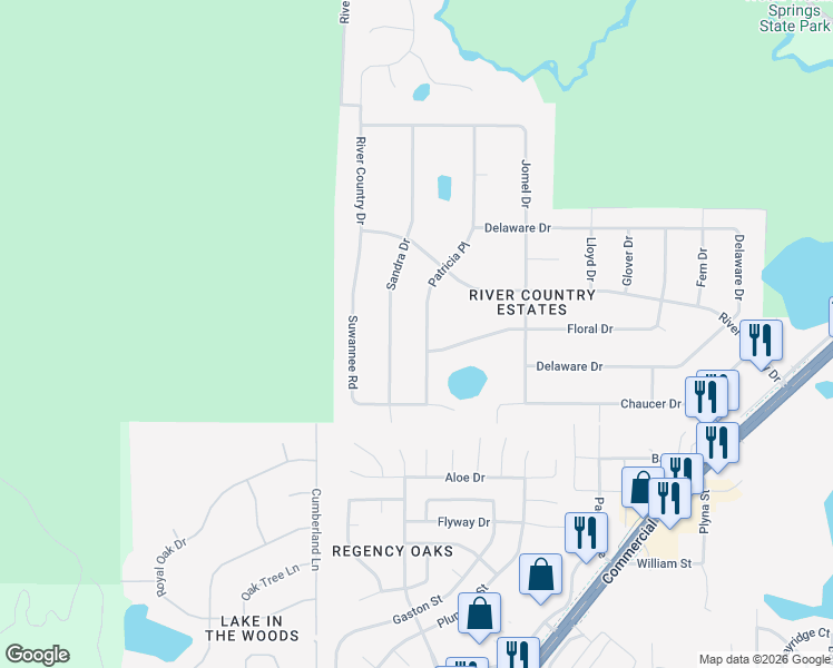 map of restaurants, bars, coffee shops, grocery stores, and more near 5355 Patricia Place in Spring Hill