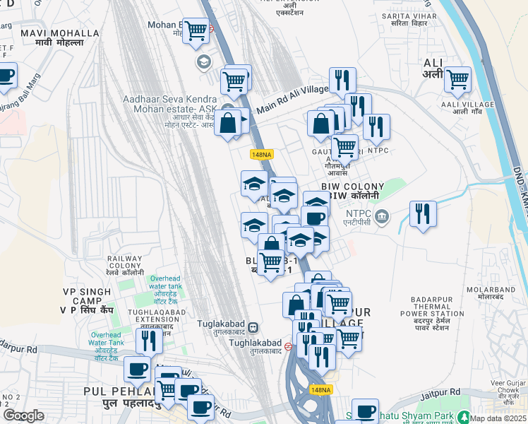 map of restaurants, bars, coffee shops, grocery stores, and more near in New Delhi