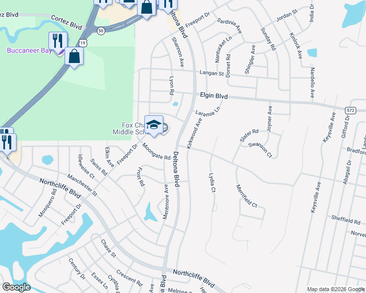 map of restaurants, bars, coffee shops, grocery stores, and more near 5356 Deltona Boulevard in Spring Hill
