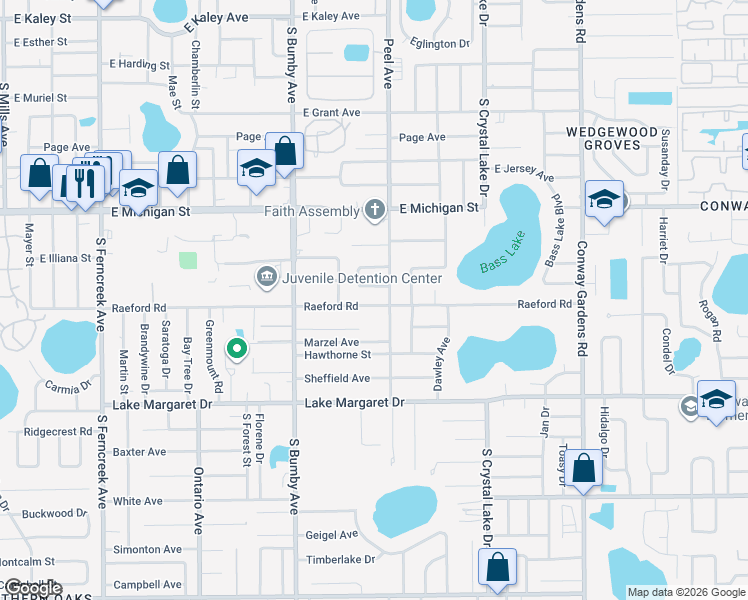 map of restaurants, bars, coffee shops, grocery stores, and more near 2727 Shannon Road in Orlando