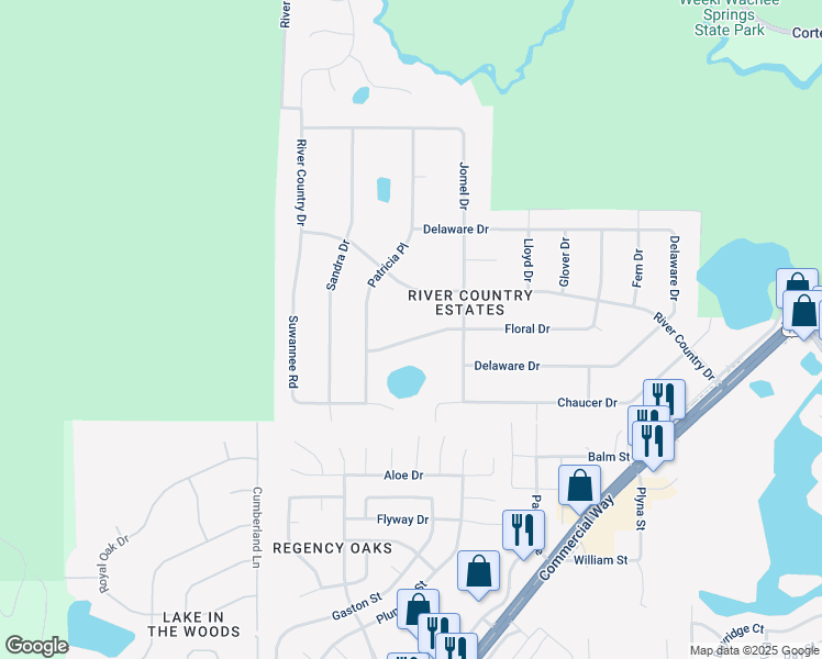 map of restaurants, bars, coffee shops, grocery stores, and more near 7851 Floral Drive in Spring Hill