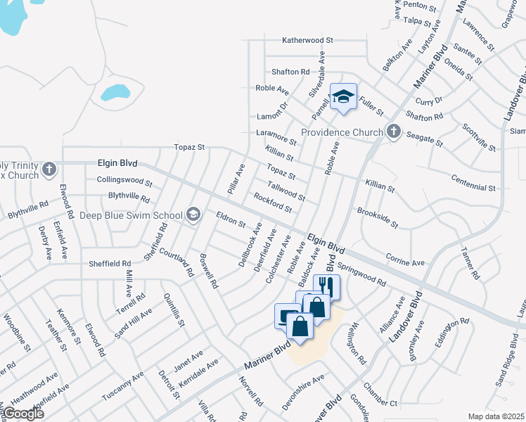 map of restaurants, bars, coffee shops, grocery stores, and more near 12107 Rockford Street in Spring Hill