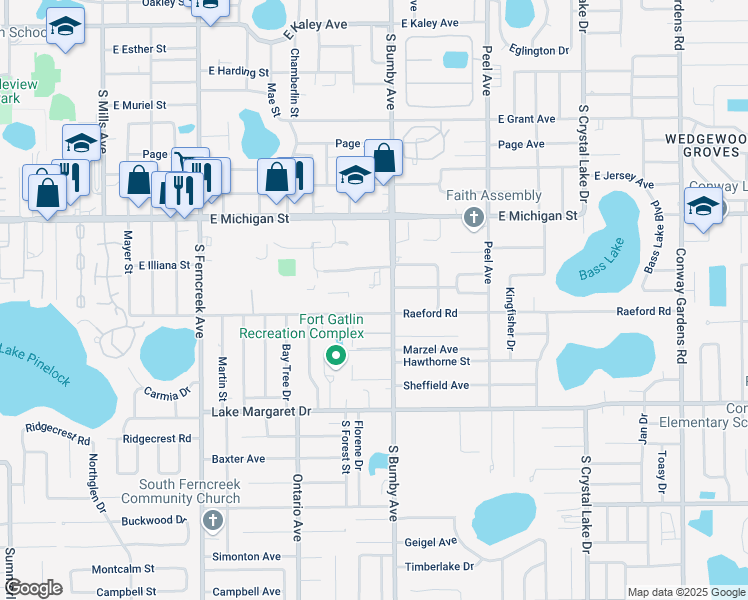 map of restaurants, bars, coffee shops, grocery stores, and more near 2800 South Bumby Avenue in Orlando
