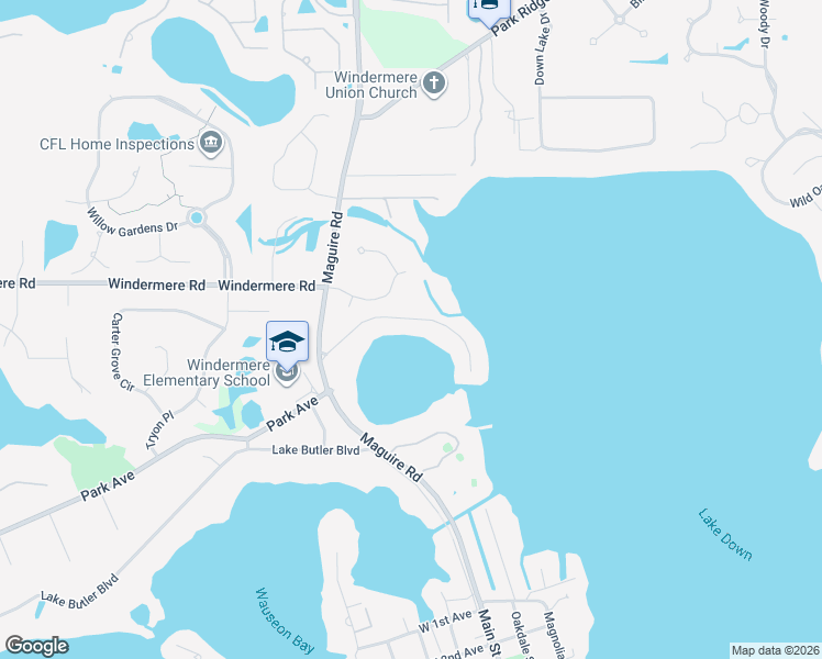 map of restaurants, bars, coffee shops, grocery stores, and more near 10939 Bayshore Drive in Windermere