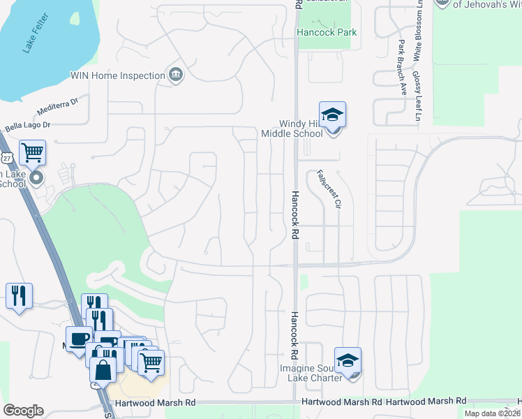 map of restaurants, bars, coffee shops, grocery stores, and more near 3809 Westerham Drive in Clermont