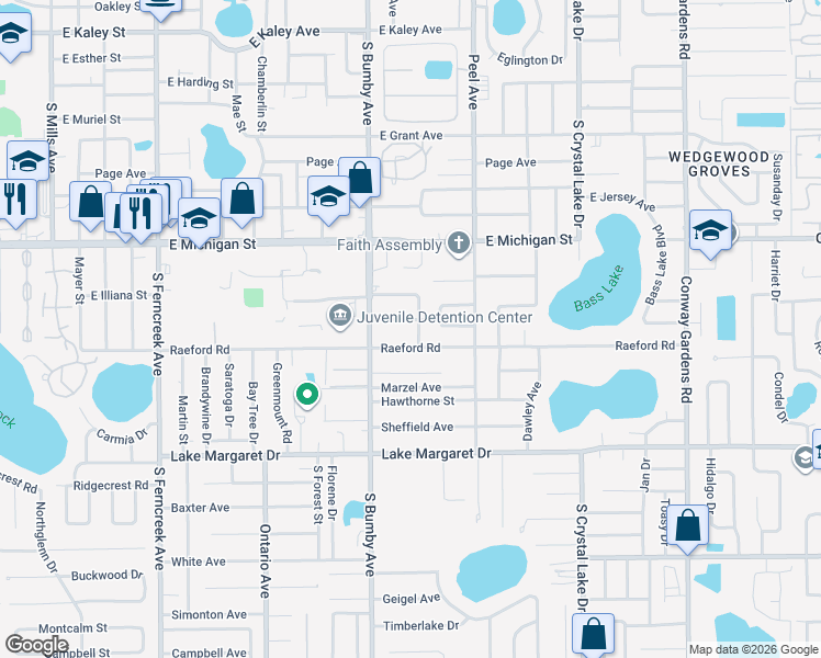 map of restaurants, bars, coffee shops, grocery stores, and more near 2955 Clark Street in Orlando