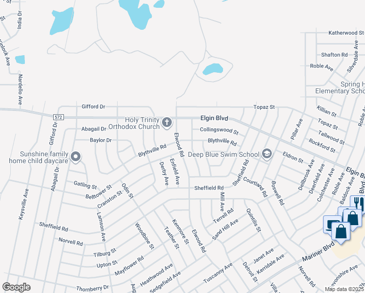 map of restaurants, bars, coffee shops, grocery stores, and more near 11248 Blythville Road in Spring Hill
