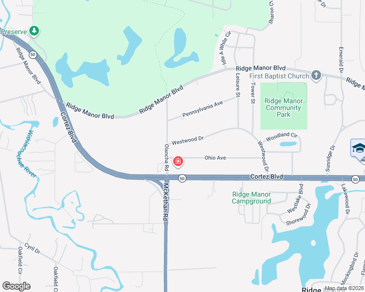 map of restaurants, bars, coffee shops, grocery stores, and more near 33276 Westwood Drive in Ridge Manor
