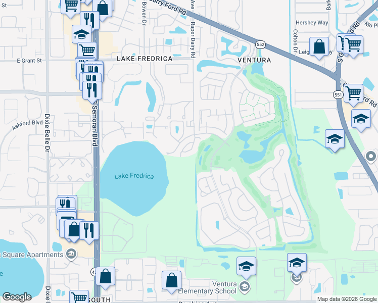 map of restaurants, bars, coffee shops, grocery stores, and more near 3281 Westridge Boulevard in Orlando