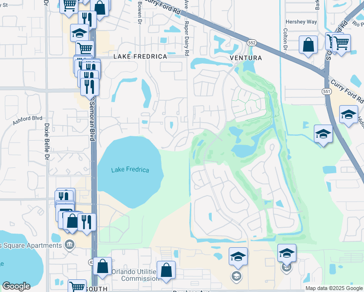 map of restaurants, bars, coffee shops, grocery stores, and more near 3235 Candle Ridge Drive in Orlando