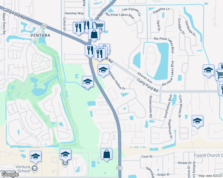 map of restaurants, bars, coffee shops, grocery stores, and more near 7412 Marseille Circle in Orlando