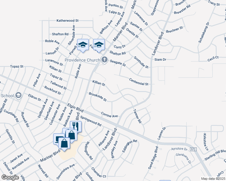 map of restaurants, bars, coffee shops, grocery stores, and more near 12407 Killian Street in Spring Hill