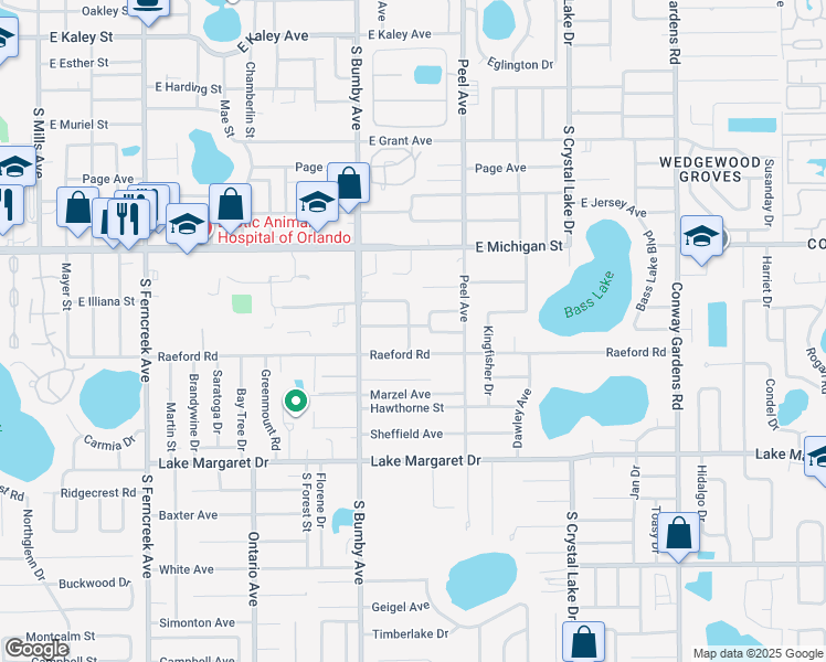 map of restaurants, bars, coffee shops, grocery stores, and more near 2955 Clark Street in Orlando