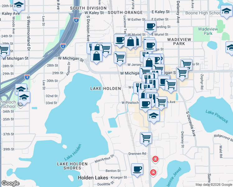 map of restaurants, bars, coffee shops, grocery stores, and more near 2914 Wadsworth Avenue in Orlando