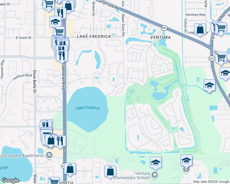 map of restaurants, bars, coffee shops, grocery stores, and more near 3235 Candle Ridge Drive in Orlando